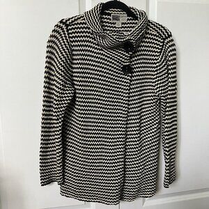 Habitat Sweater Womens L Black White Stripe Chunky Knit‎ Lagenlook Artsy Wrap